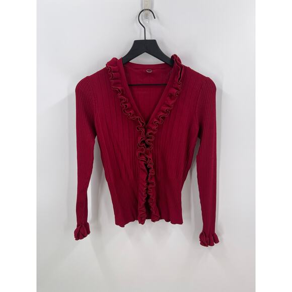 One Girl Who Y2K Style Red Ruffle Cardigan Size Small - Picture 1 of 7